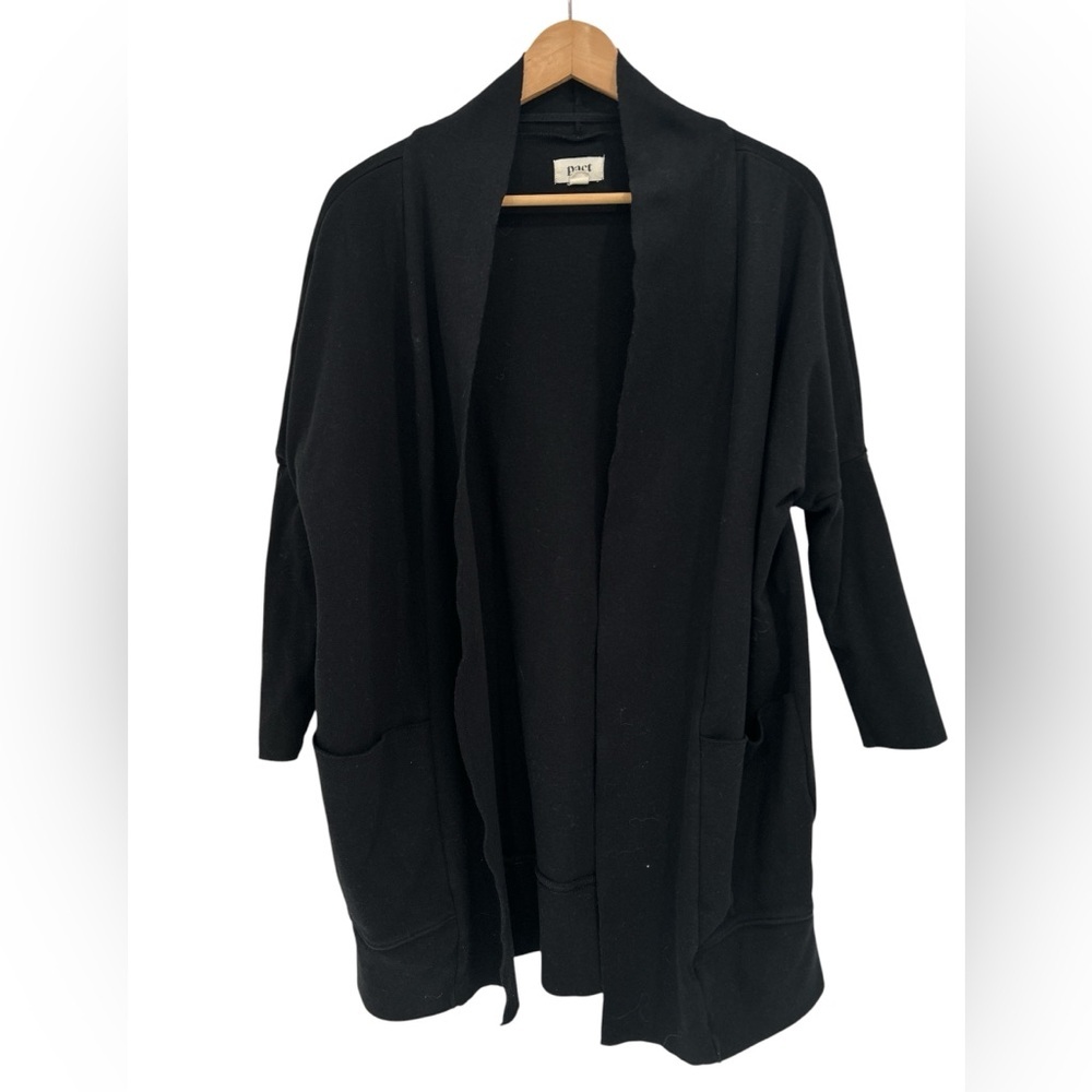 Pact Organic Cotton Airplane Open Front Wrap Cardigan in Black - Size S/M